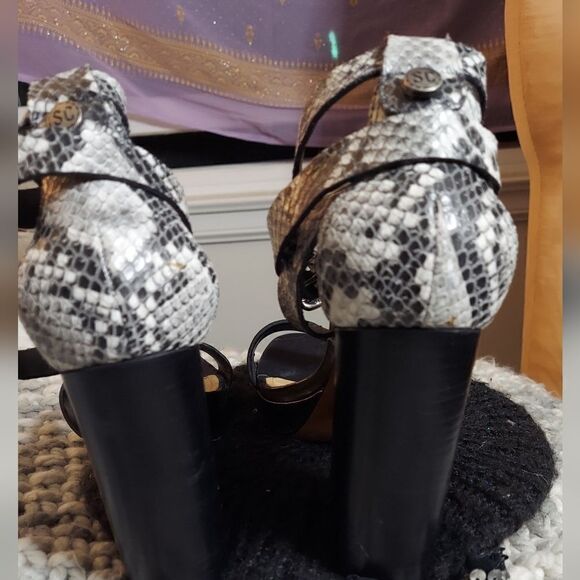 SCHUTZ Ankle Wrap Snakeskin Leather Block Heels - Picture 3 of 12